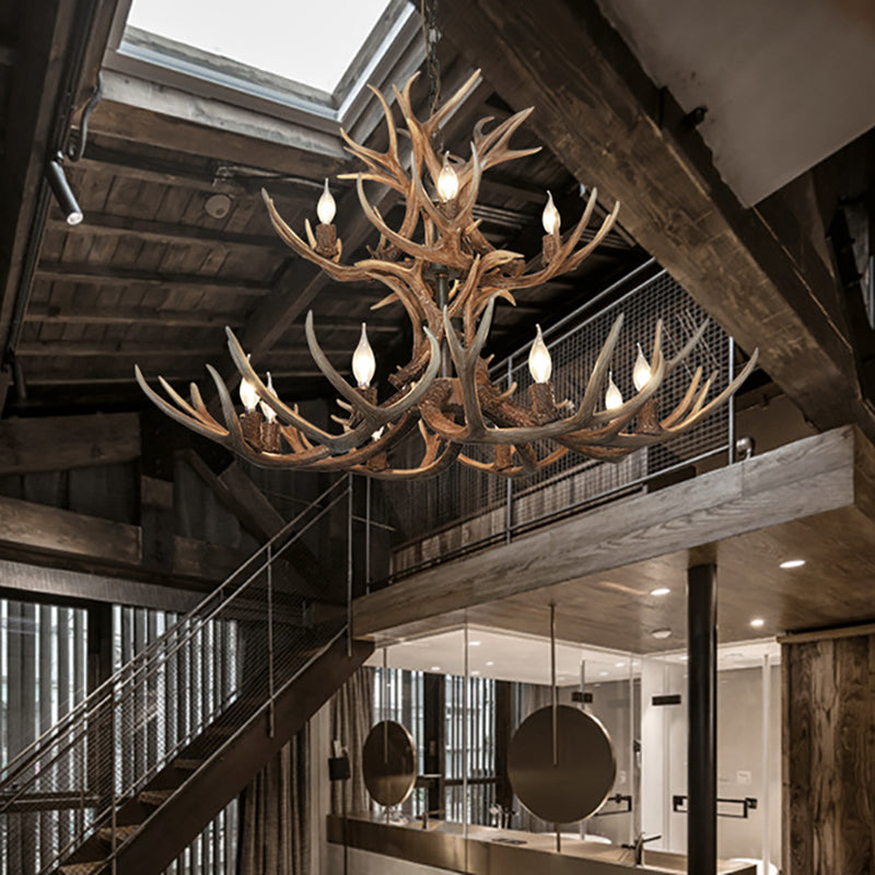 Khaki Resin Candelabra Hanging Chandelier - Traditional Pendant Ceiling Light for Living Room (3/5/6 Lights)