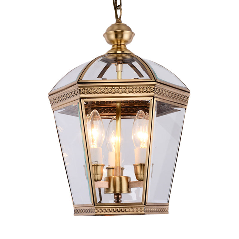 Nordic Clear Glass Chandelier Lamp with Brass Tapered Design - 3 Bulbs Ceiling Light for Living Room