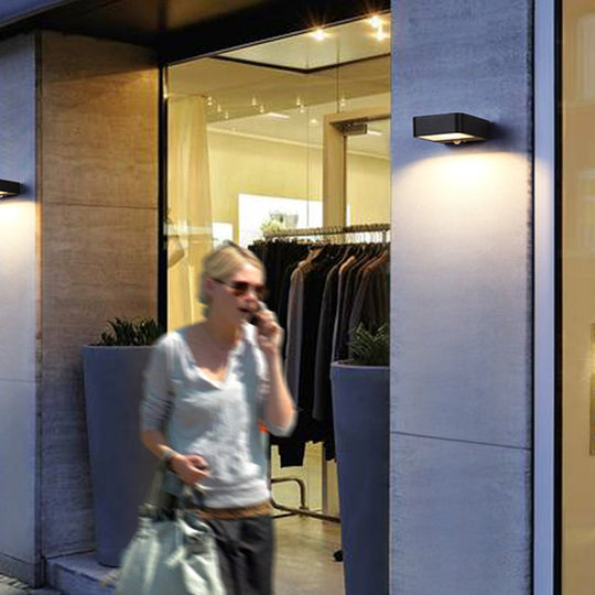 Simplicity LED Metal Solar Sconce Light: Rectangular Black Wall Mount Lamp for Patio