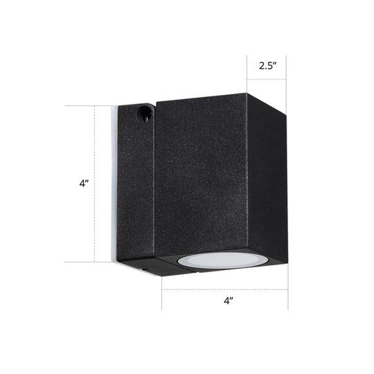 Modern LED Patio Wall Sconce: Rectangular Mini Metal Light Fixture in Black