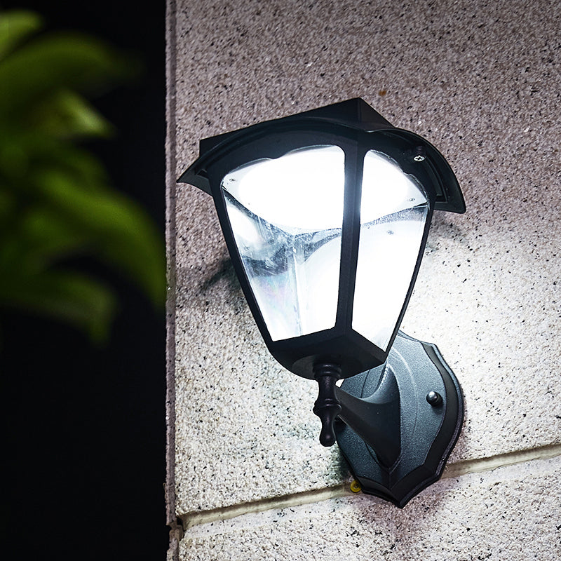 Black Outdoor Solar LED Wall Light - Simple Trapezoid Design