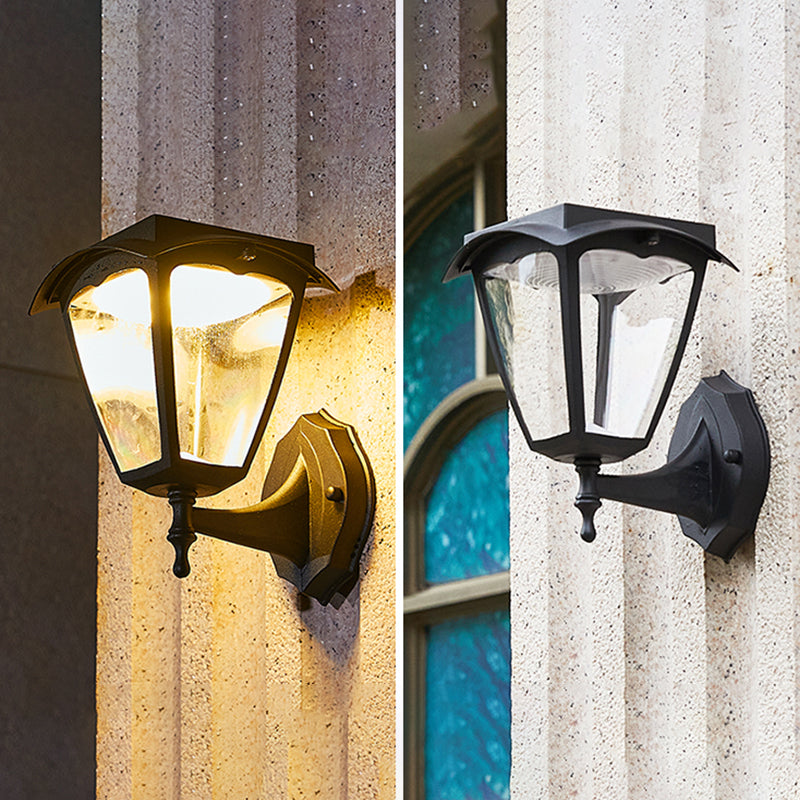 Black Outdoor Solar LED Wall Light - Simple Trapezoid Design