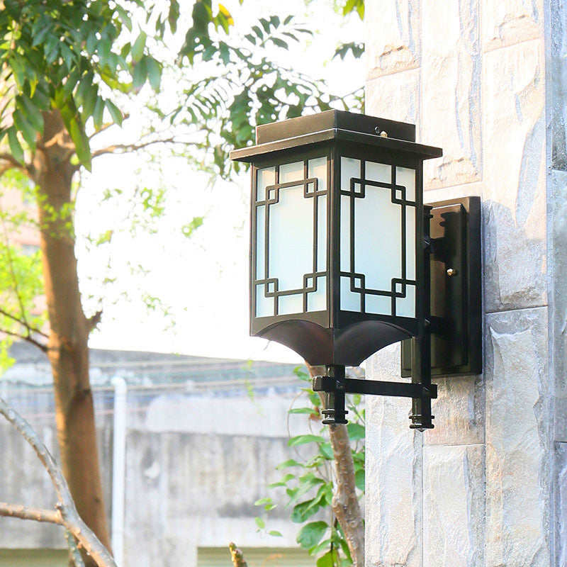 Retro Metal Solar Wall Lamp - Black Rectangular LED Outdoor Light Sconce