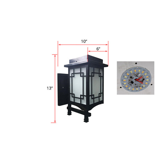 Retro Metal Solar Wall Lamp - Black Rectangular LED Outdoor Light Sconce