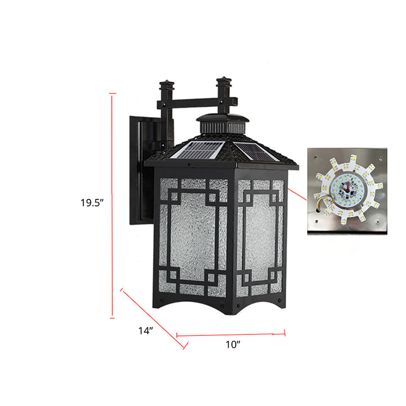 Retro Metal Solar Wall Lamp - Black Rectangular LED Outdoor Light Sconce