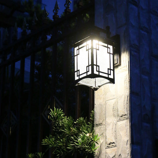 Retro Metal Solar Wall Lamp - Black Rectangular LED Outdoor Light Sconce