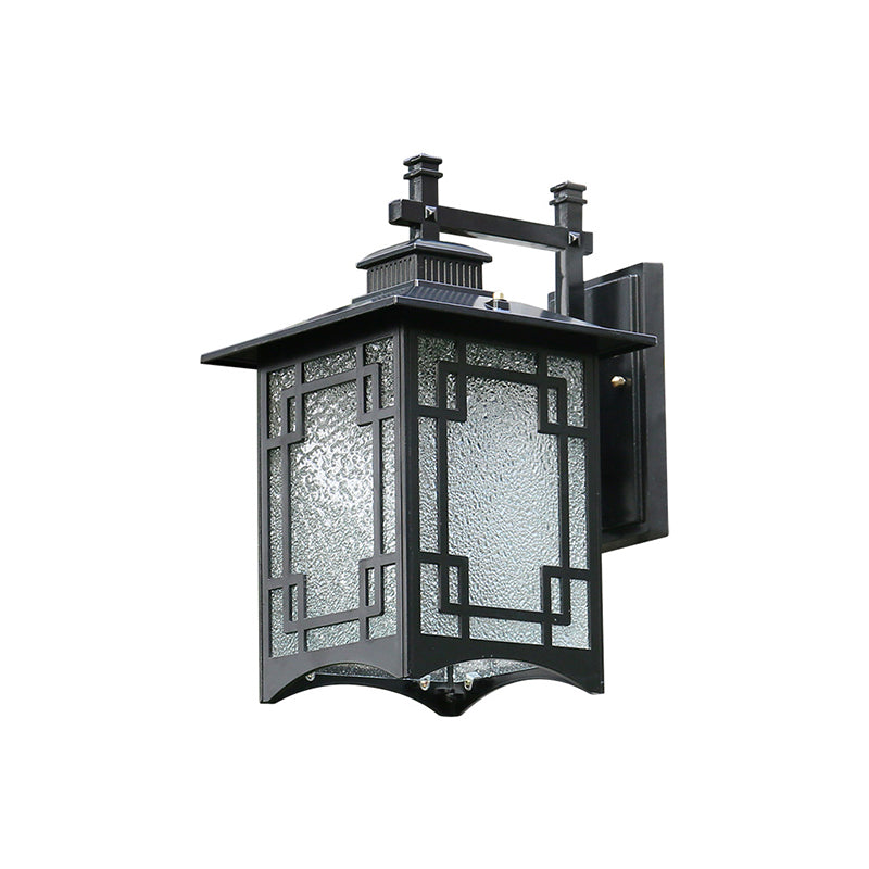 Retro Metal Solar Wall Lamp - Black Rectangular LED Outdoor Light Sconce