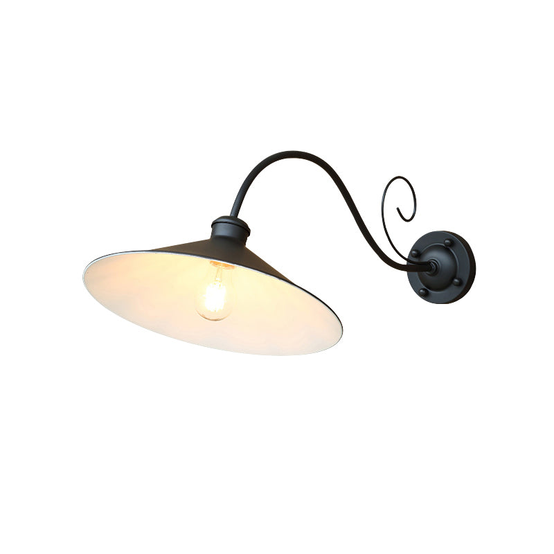 Rustic Metal Black Lampshade Wall Lighting - Outdoor Wall Mount Lamp with Arm
