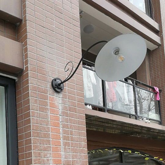 Rustic Metal Black Lampshade Wall Lighting - Outdoor Wall Mount Lamp with Arm