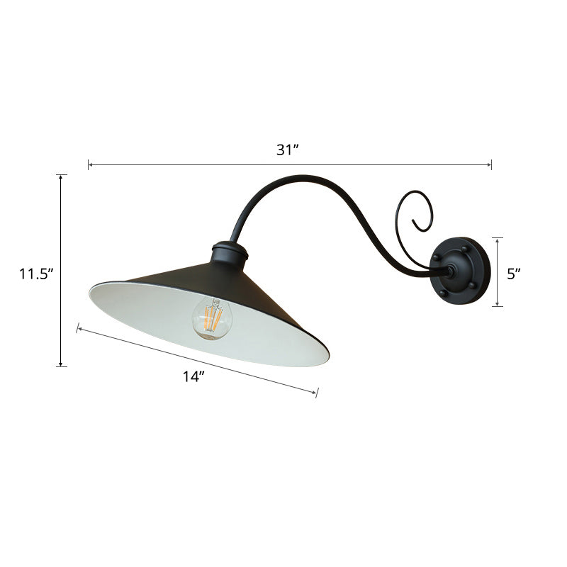 Rustic Metal Black Lampshade Wall Lighting - Outdoor Wall Mount Lamp with Arm