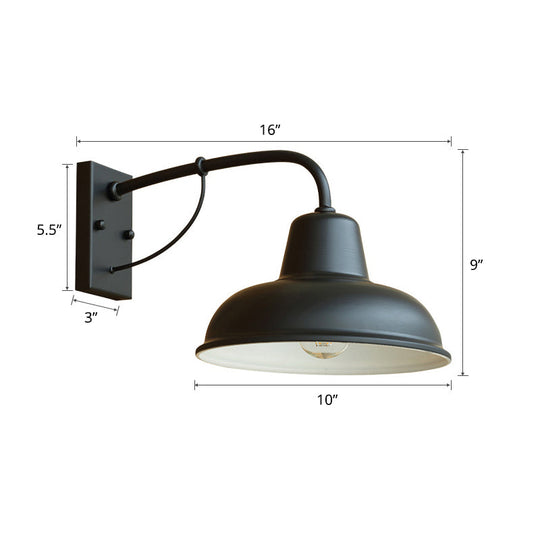 Rustic Metal Black Lampshade Wall Lighting - Outdoor Wall Mount Lamp with Arm