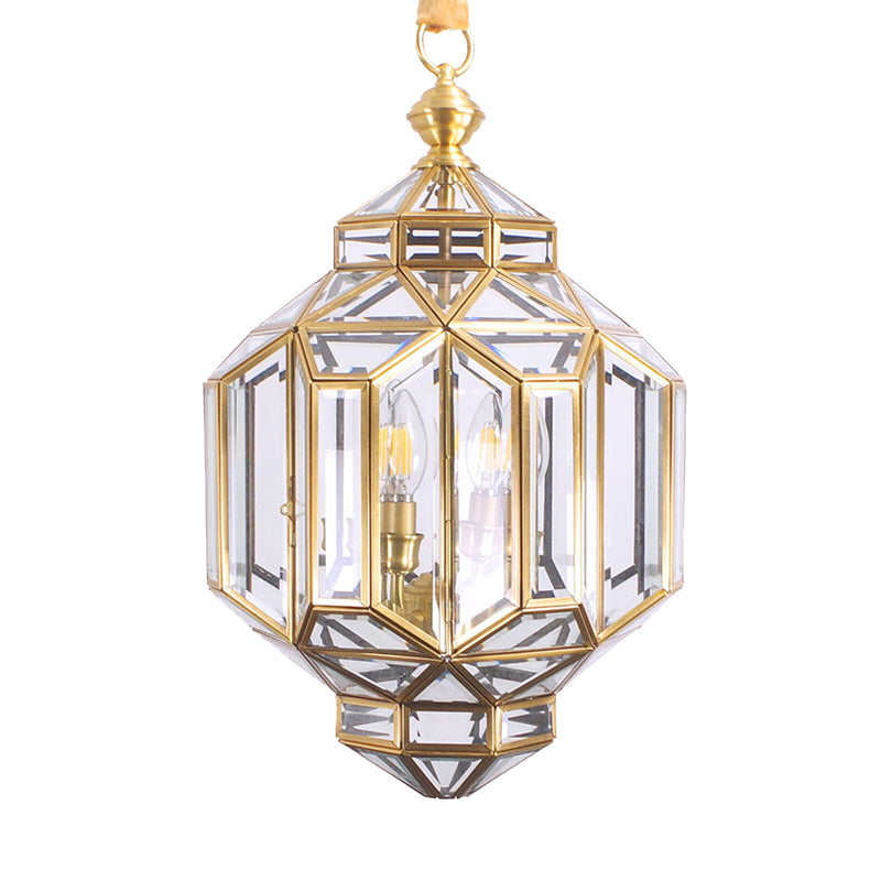 Contemporary 4-Light Lantern Chandelier with Clear Glass Shades – Brass Hanging Lamp for Living Room