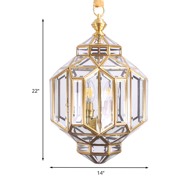 Contemporary 4-Light Lantern Chandelier with Clear Glass Shades – Brass Hanging Lamp for Living Room