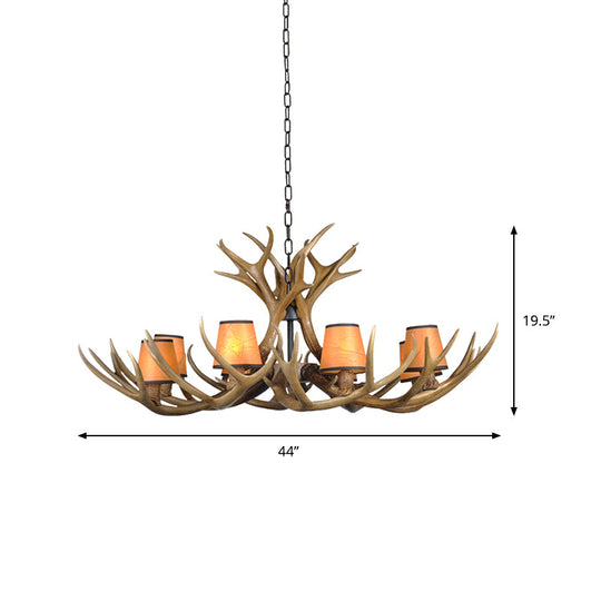 Cone Resin Pendant Lighting Traditional 3/5/6-Bulb Living Room Chandelier Light with Deer Antler in Khaki