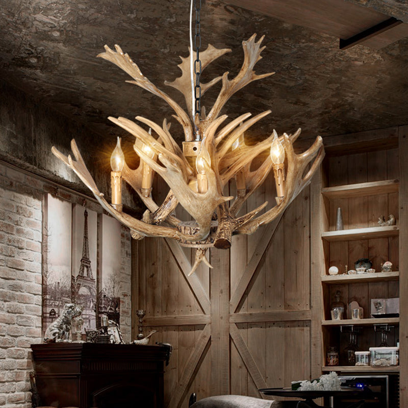 Traditional Resin 5-Bulb Light Brown Chandelier Pendant Lamp for Candle Dining Room