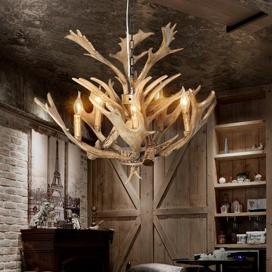 Traditional Resin 5-Bulb Light Brown Chandelier Pendant Lamp for Candle Dining Room