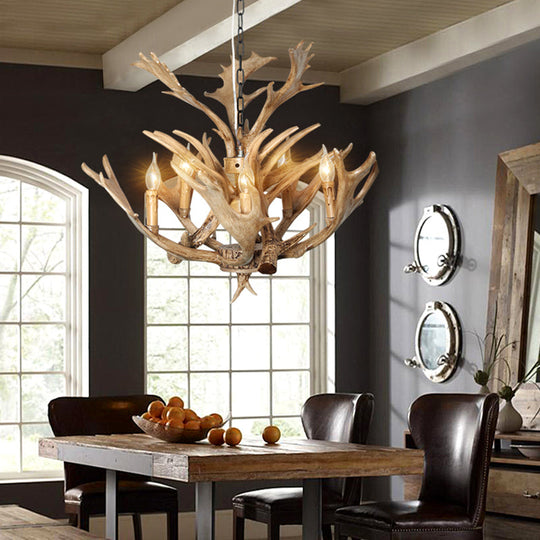 Traditional Resin 5-Bulb Light Brown Chandelier Pendant Lamp for Candle Dining Room