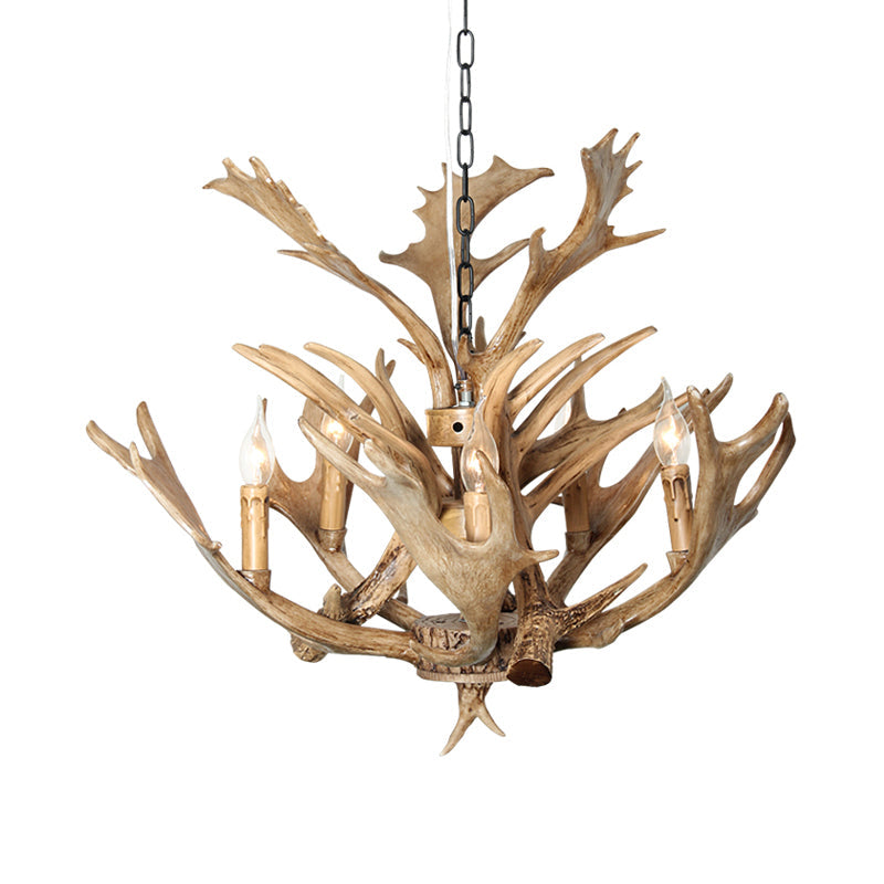 Traditional Resin 5-Bulb Light Brown Chandelier Pendant Lamp for Candle Dining Room