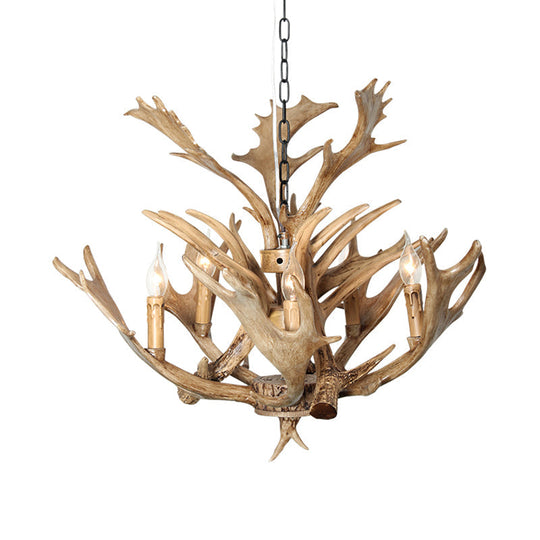 Traditional Resin 5-Bulb Light Brown Chandelier Pendant Lamp for Candle Dining Room