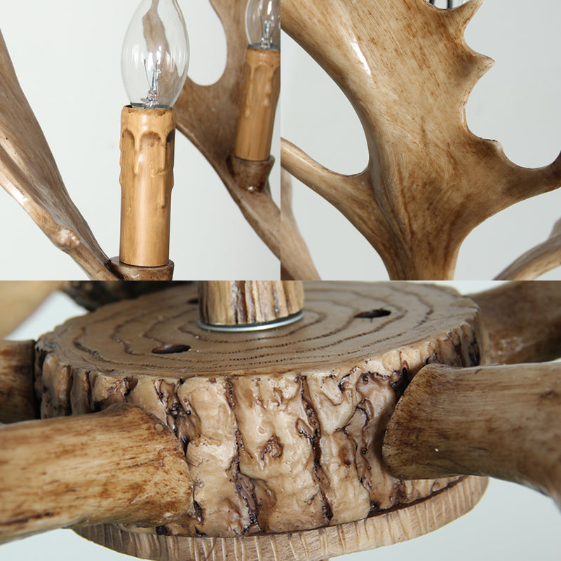 Traditional Resin 5-Bulb Light Brown Chandelier Pendant Lamp for Candle Dining Room