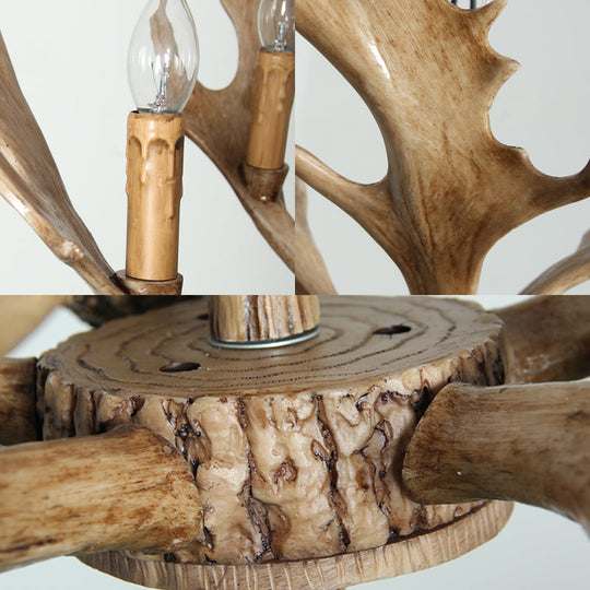 Traditional Resin 5-Bulb Light Brown Chandelier Pendant Lamp for Candle Dining Room