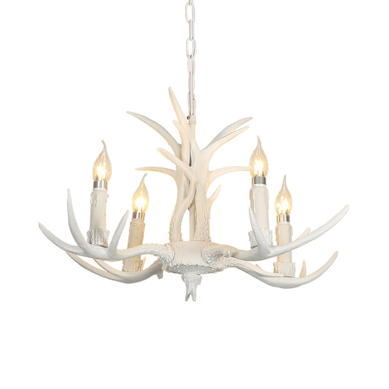 White Resin Hanging Chandelier Candle Pendant Light for Bedroom - 4/8 Bulbs - Traditional Fixture