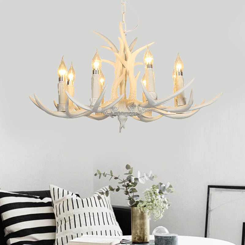 White Resin Hanging Chandelier Candle Pendant Light for Bedroom - 4/8 Bulbs - Traditional Fixture