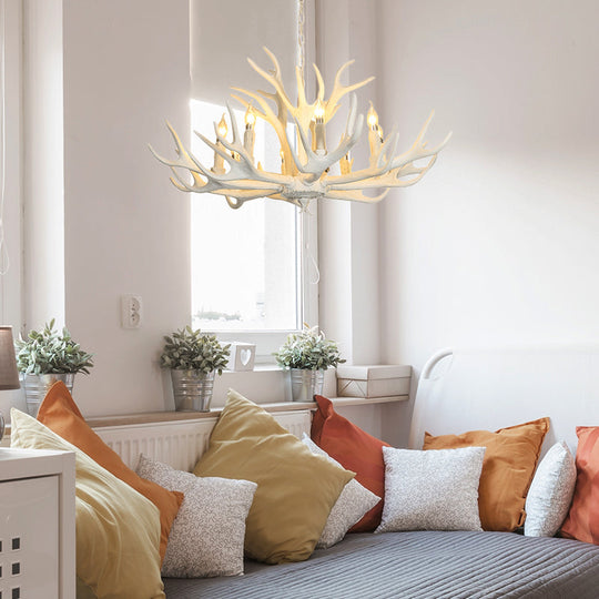 Traditional White Resin Candelabra Chandelier - 8-Light Pendant for Living Room