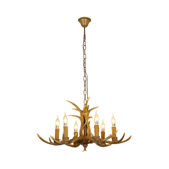 4/6/8 Heads Resin Chandelier Rustic Brown Candle Dining Room Pendant Light with Deer Antler