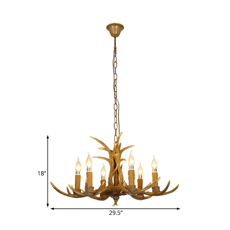 4/6/8 Heads Resin Chandelier Rustic Brown Candle Dining Room Pendant Light with Deer Antler