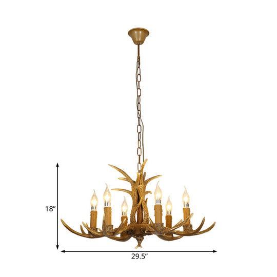 4/6/8 Heads Resin Chandelier Rustic Brown Candle Dining Room Pendant Light with Deer Antler