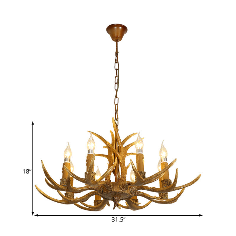 4/6/8 Heads Resin Chandelier Rustic Brown Candle Dining Room Pendant Light with Deer Antler