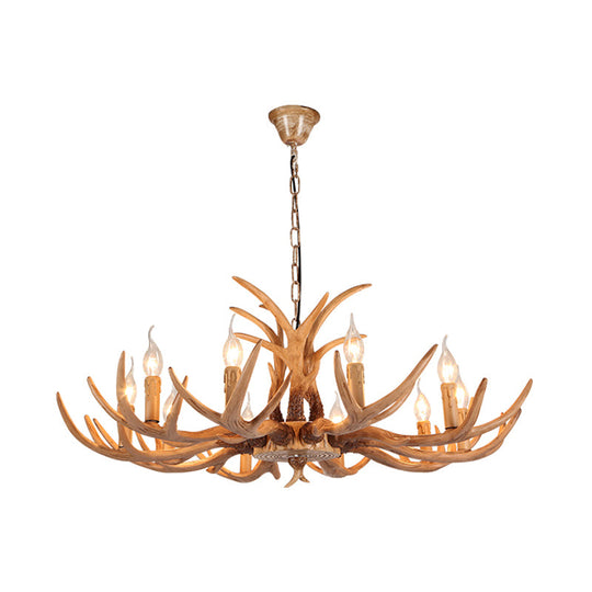 4/6/8 Heads Resin Chandelier Rustic Brown Candle Dining Room Pendant Light with Deer Antler