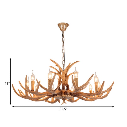 4/6/8 Heads Resin Chandelier Rustic Brown Candle Dining Room Pendant Light with Deer Antler