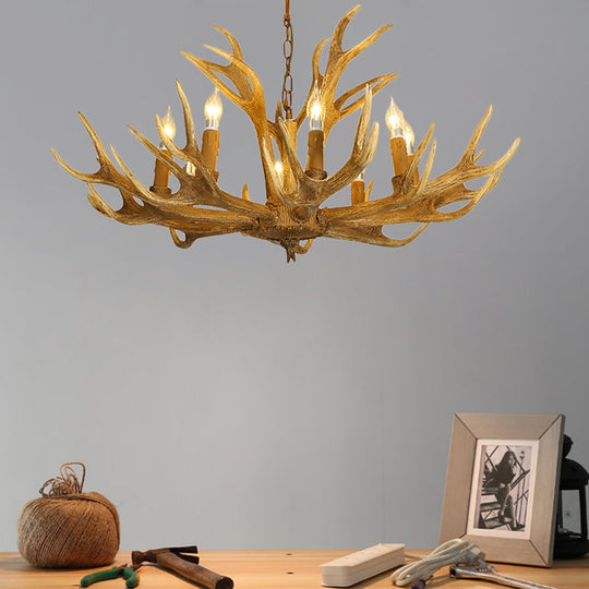 Deer Antler Resin Pendant Lighting Traditional 6/8-Bulb Living Room Chandelier Light in Brown