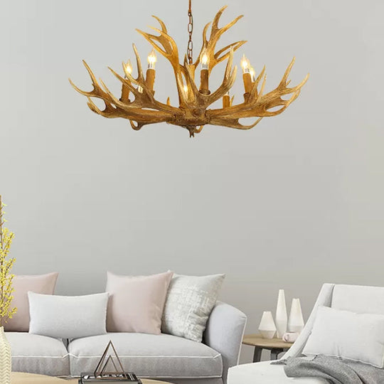 Deer Antler Resin Pendant Lighting Traditional 6/8-Bulb Living Room Chandelier Light in Brown