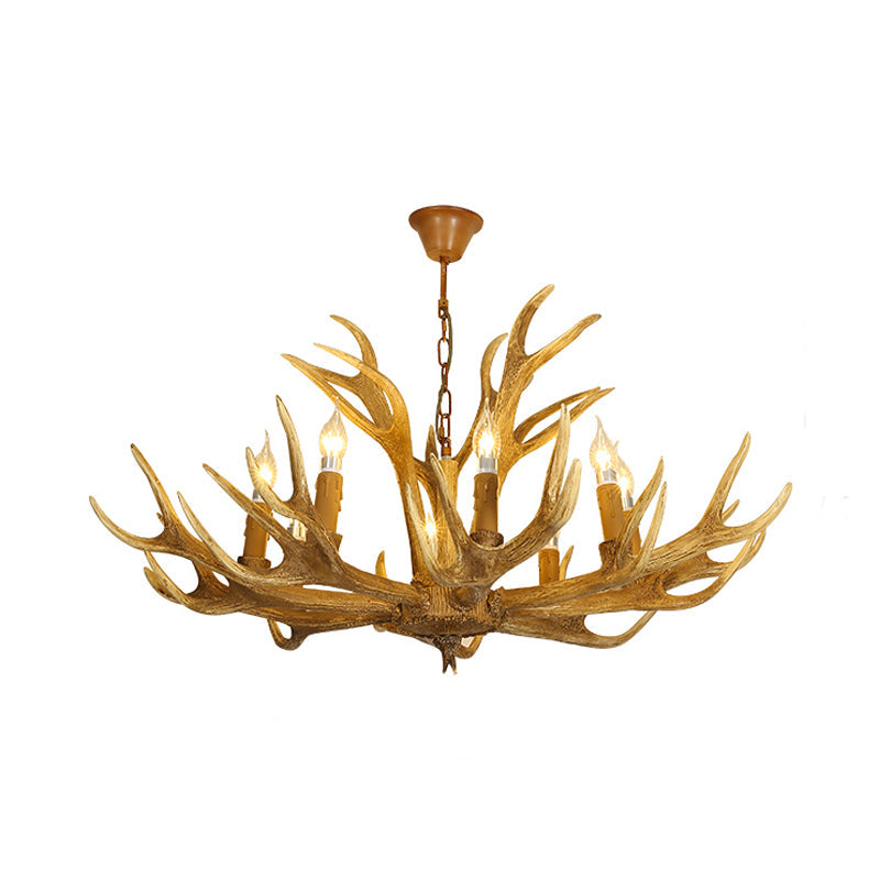 Deer Antler Resin Pendant Lighting Traditional 6/8-Bulb Living Room Chandelier Light in Brown