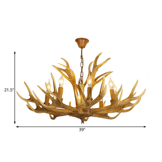 Deer Antler Resin Pendant Lighting Traditional 6/8-Bulb Living Room Chandelier Light in Brown