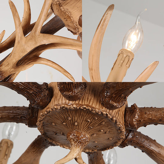 Deer Antler Resin Pendant Lighting Traditional 6/8-Bulb Living Room Chandelier Light in Brown