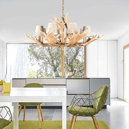 Rustic Conical Resin Hanging Chandelier Light - 8 Lights in Light Brown, Ideal for Dining Room