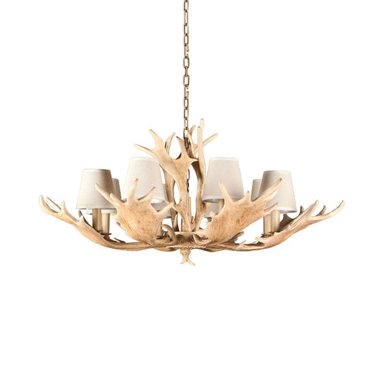 Rustic Conical Resin Hanging Chandelier Light - 8 Lights in Light Brown, Ideal for Dining Room