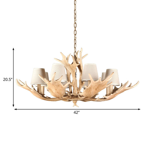 Rustic Conical Resin Hanging Chandelier Light - 8 Lights in Light Brown, Ideal for Dining Room
