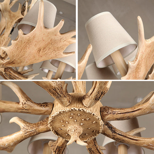 Rustic Conical Resin Hanging Chandelier Light - 8 Lights in Light Brown, Ideal for Dining Room