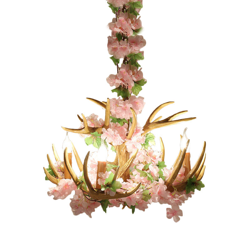 Rustic Resin Hanging Lamp - Candle Living Room Pendant Light with 4/6/12 Bulbs - Pink/Green Chandelier