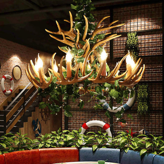 Rustic Resin Hanging Lamp - Candle Living Room Pendant Light with 4/6/12 Bulbs - Pink/Green Chandelier