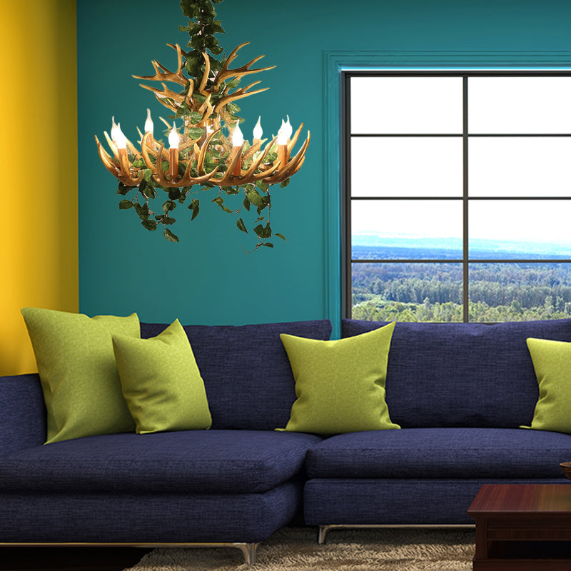 Rustic Resin Hanging Lamp - Candle Living Room Pendant Light with 4/6/12 Bulbs - Pink/Green Chandelier