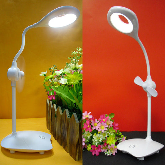 Touch Control LED Desk Lamp with Stepless Dimming and Fan - Simple Droplet Design for Reading