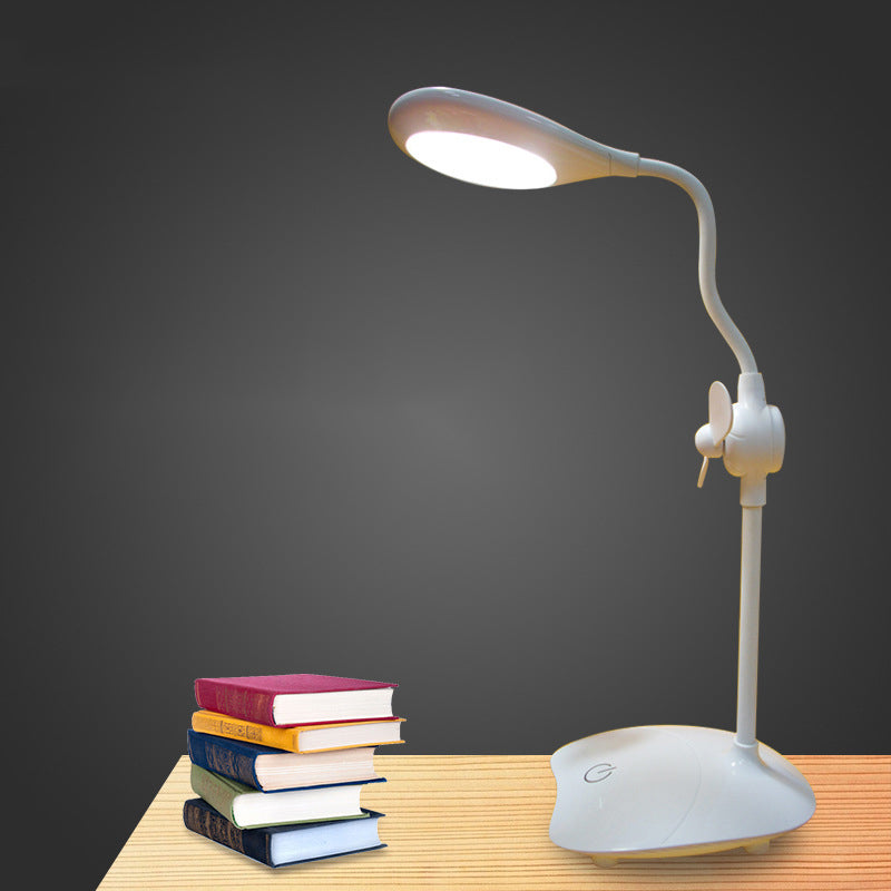 Touch Control LED Desk Lamp with Stepless Dimming and Fan - Simple Droplet Design for Reading