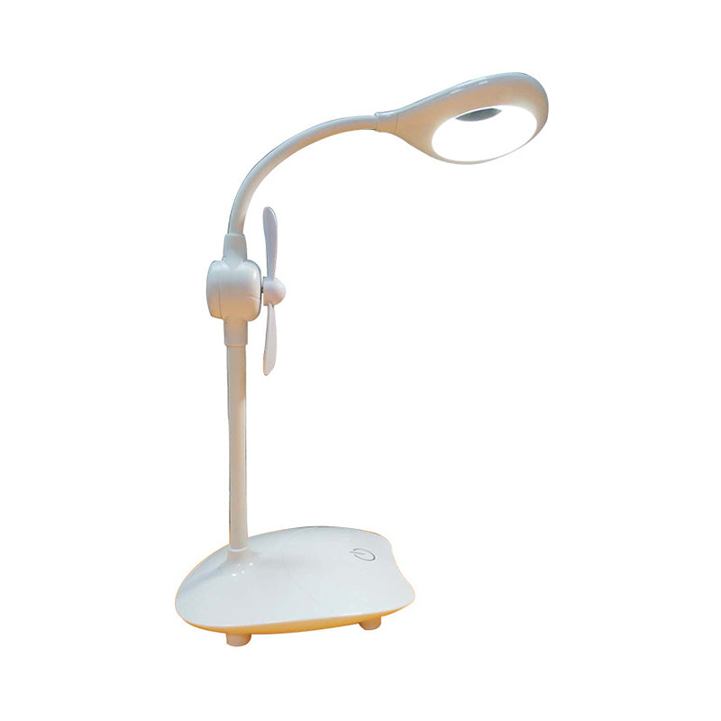 Touch Control LED Desk Lamp with Stepless Dimming and Fan - Simple Droplet Design for Reading