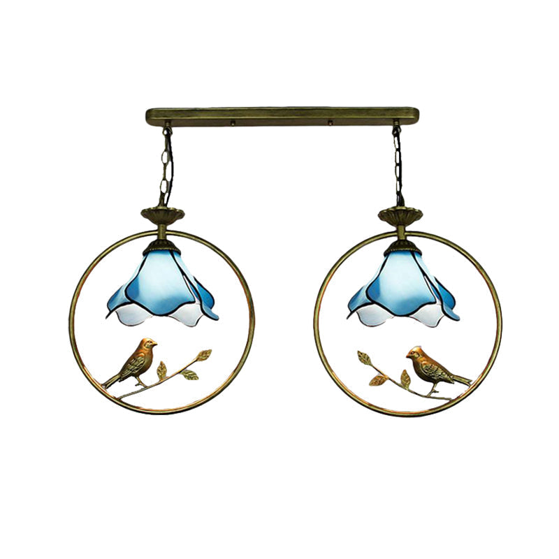 Tiffany Blossom Pendant Lamp with Little Bird Glass Hanging Light in Blue - Perfect for Kitchen Decor
